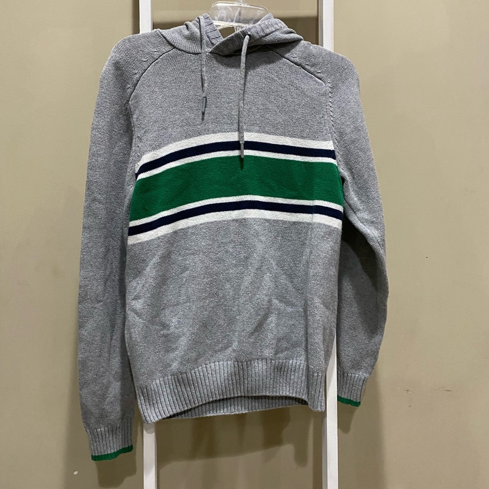 Urban Pipeline Gray Knit Hoodie Sweater Small Green Stripe Pullover
